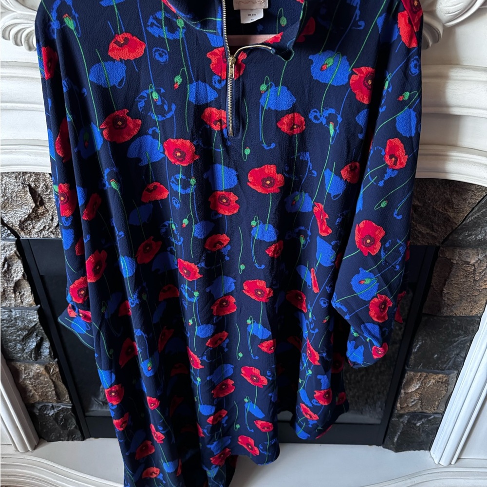 Floral Print Dress with Red and Blue Flowers